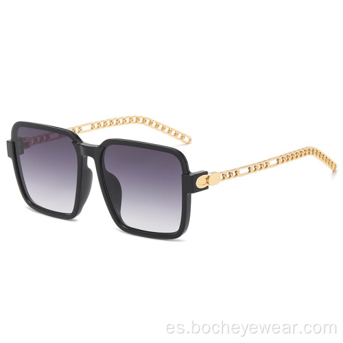 Gafas de sol cuadradas de moda con montura grande para mujer, gafas de sol con cadena hueca de metal, gafas de sol de moda para hombres s21180
